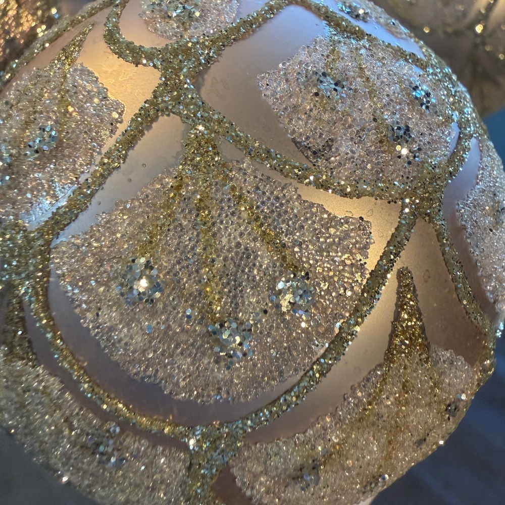 Queen West Trading Co Shatterproof Ornaments Set 4  Gold Glitter & rhinestones